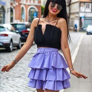 NWT ZARA MINI RUFFLED LILAC SKIRT WITH BELT